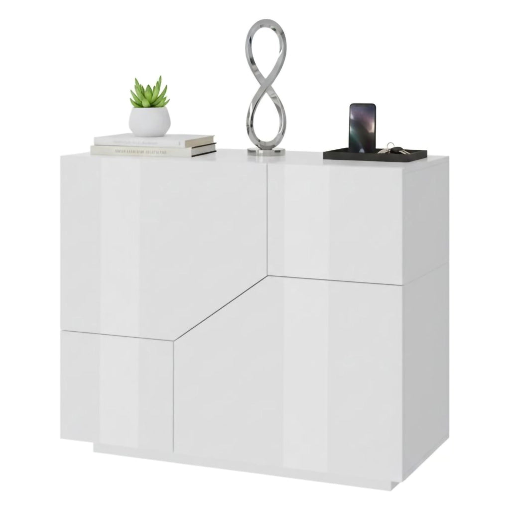 Credenza moderna a 2 ante Amento, Made in Italy, Madia da cucina, Buffet di design da soggiorno, Cm 79x43h86, Bianco lucido