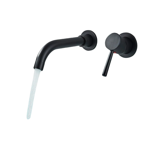 NAVIS|Rubinetto da bagno a parete in 2 parti nero semplice in acciaio inox a parete per bagno|Miscelatore per lavabo con rubinetto gastronomico hotel