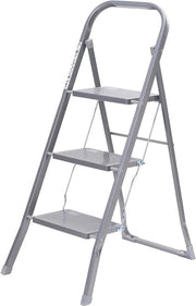 Scala a trampoli con 3 livelli di appoggio - antiscivolo - per uso interno - peso massimo 150 kg - scala telescopica grigia