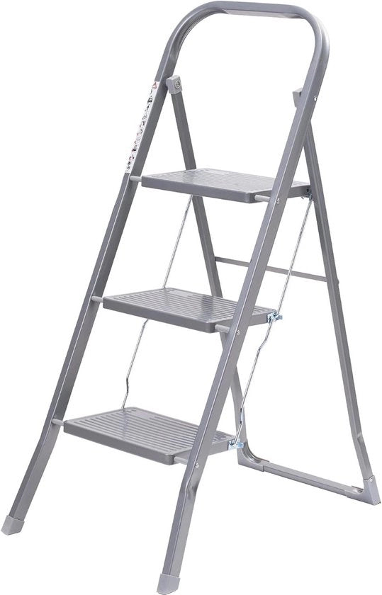Scala a trampoli con 3 livelli di appoggio - antiscivolo - per uso interno - peso massimo 150 kg - scala telescopica grigia