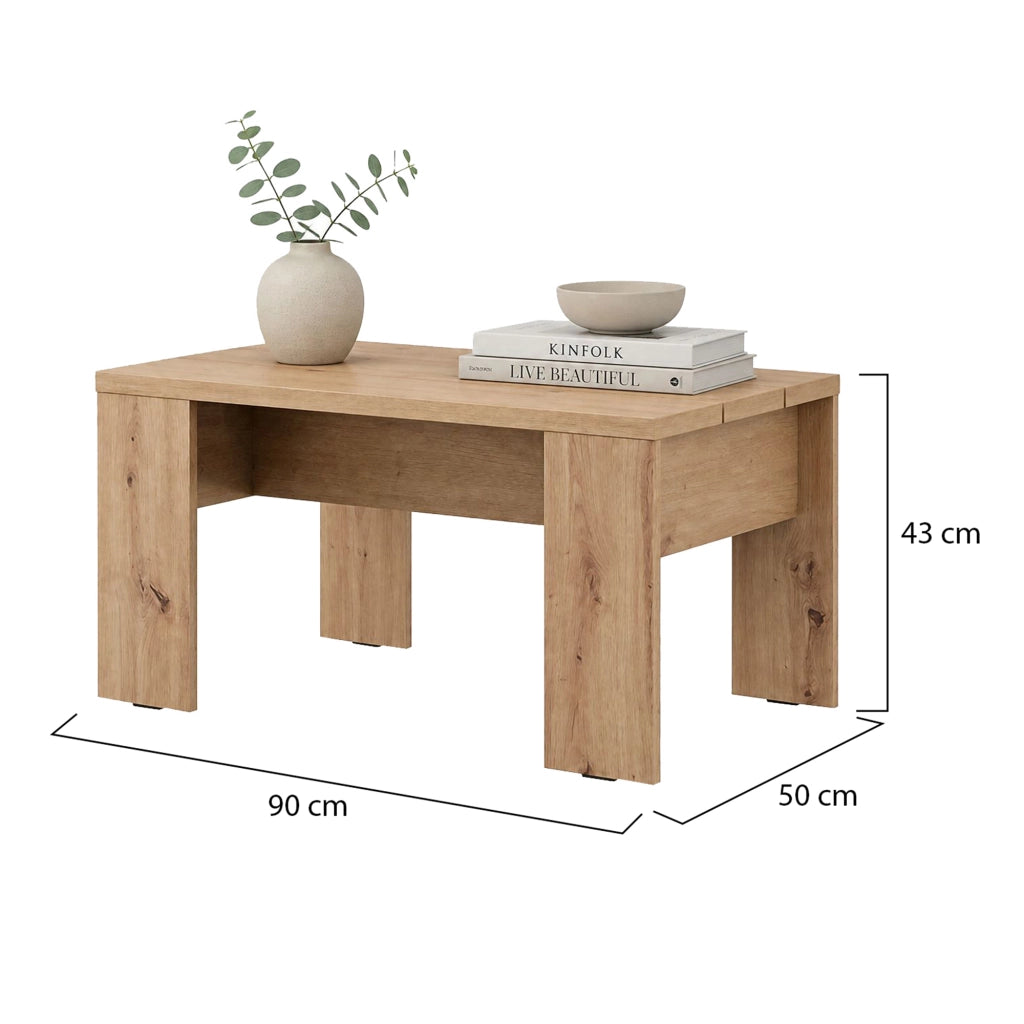 Riposto, Tavolino da Salotto Forma Rettangolare, 90x50x43h cm Marrone Rovere Nodi
