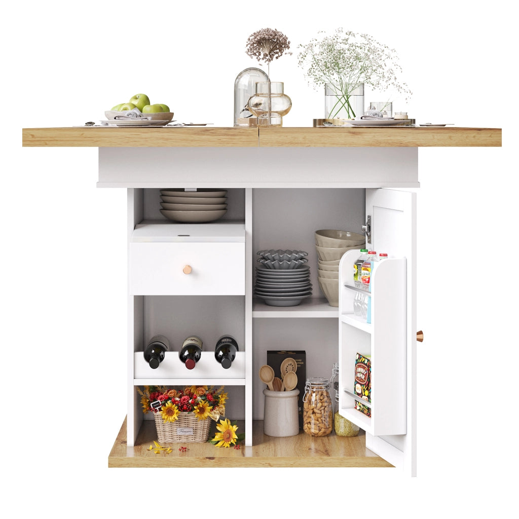 Tavolo allungabile con anta cassetto e ripiani regolabili per cucina e soggiorno in MDF bianco 110 × 80 × 75 cm