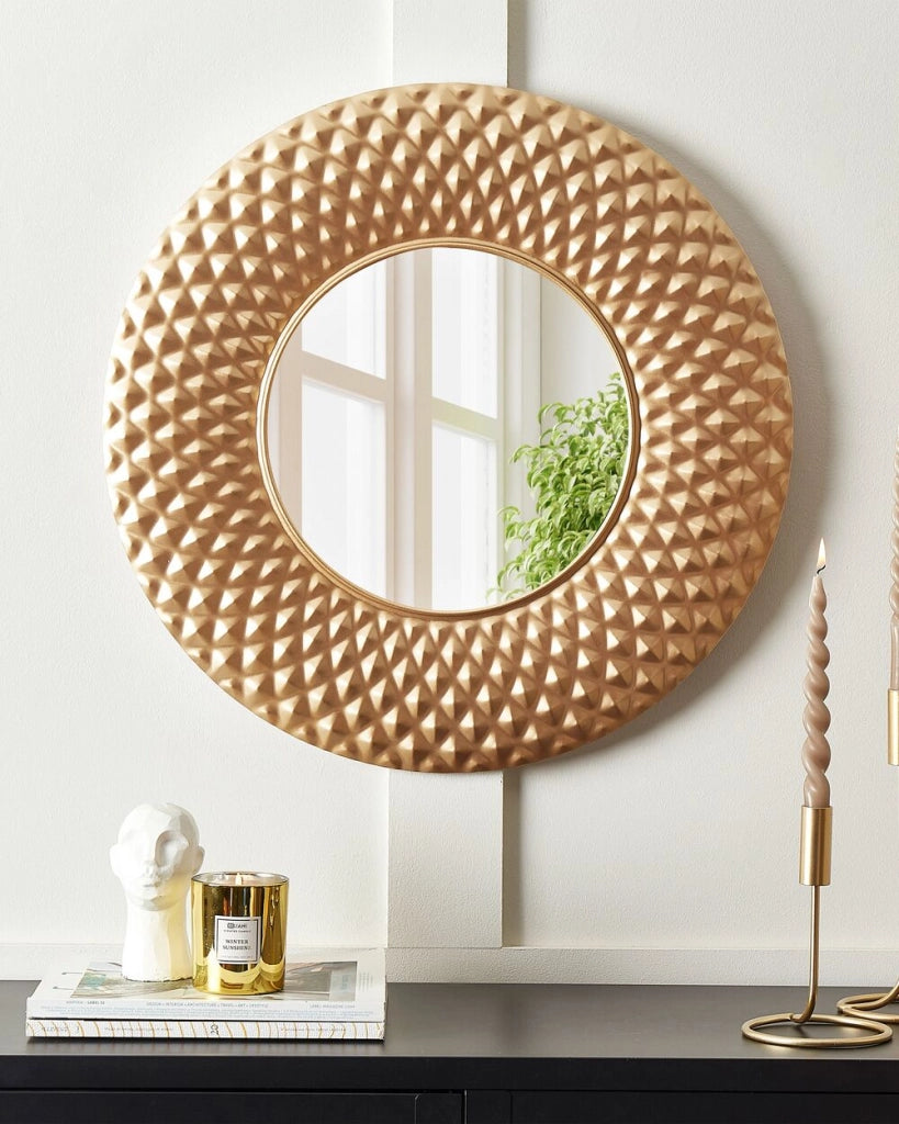 Specchio moderno rotondo da parete decorativo in metallo oro 60 cm ingresso camera da letto