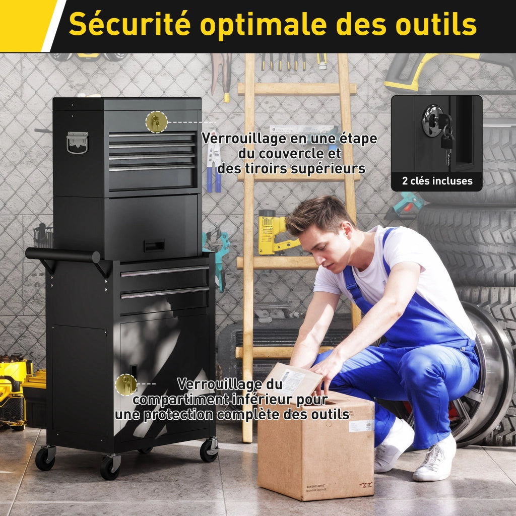 Carrello per attrezzi 3 in 1 con cassetti e pannello forato ¨C zephmum ¨C nero, acciaio