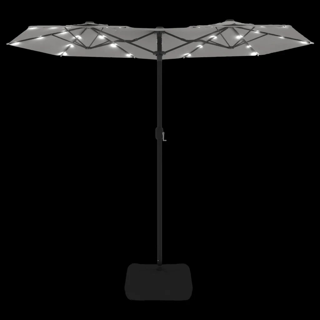 Ombrellone a Doppia Testa con LED-Ombrello da giardino Bianco Sabbia 316x145 cm