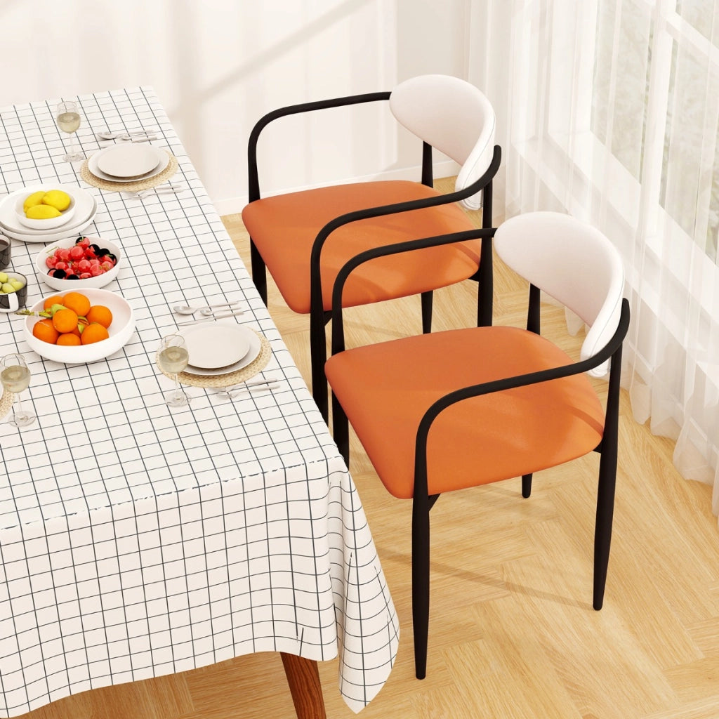 Sedie da cucina rivestite in pelle sintetica con sedile imbottito, Sedia da pranzo set di 2 sedie da pranzo moderne Arancione
