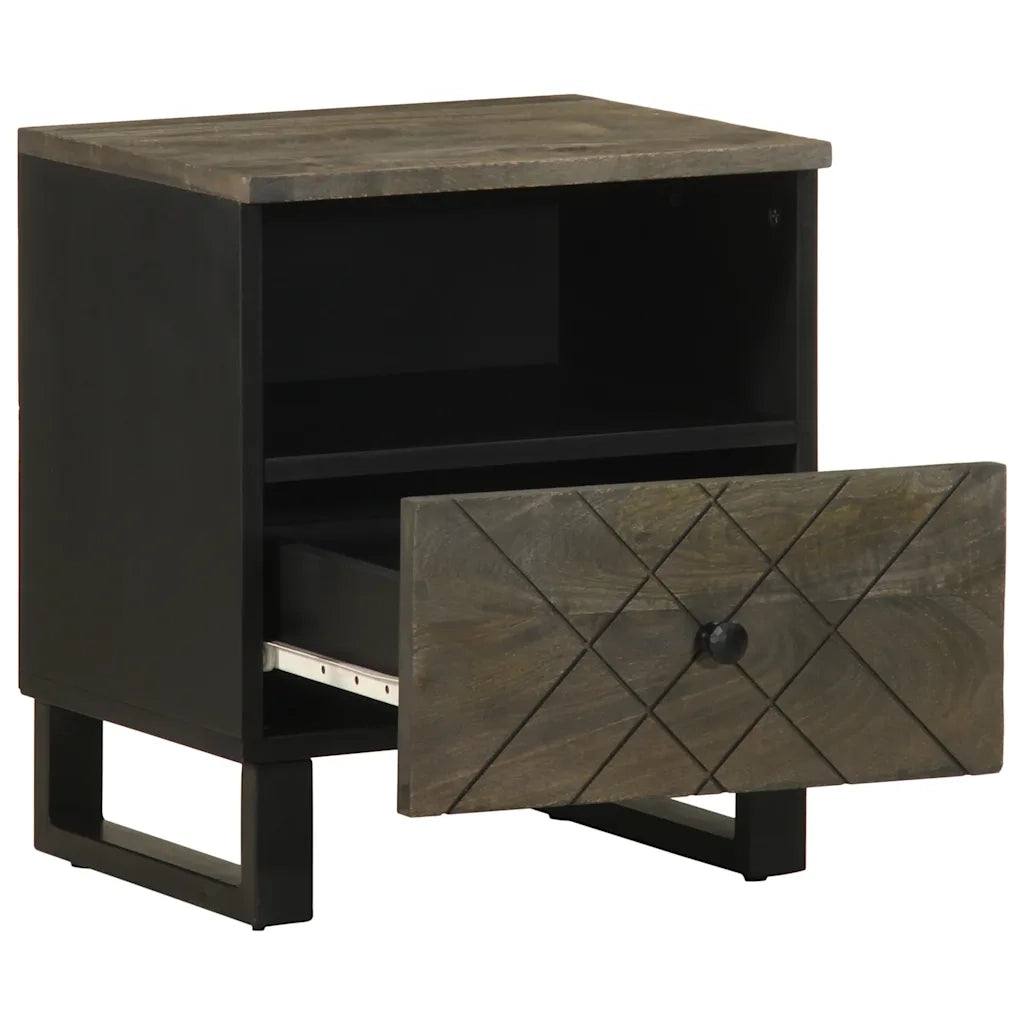 Comodino Nero 40x33x46 cm in Legno Massello di Mango 4017690