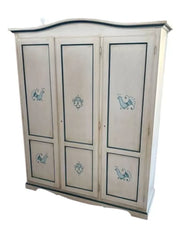 Armadio 3 porte bianco anticato filo blu pavoncella 158x56x197 - Mobili 2G