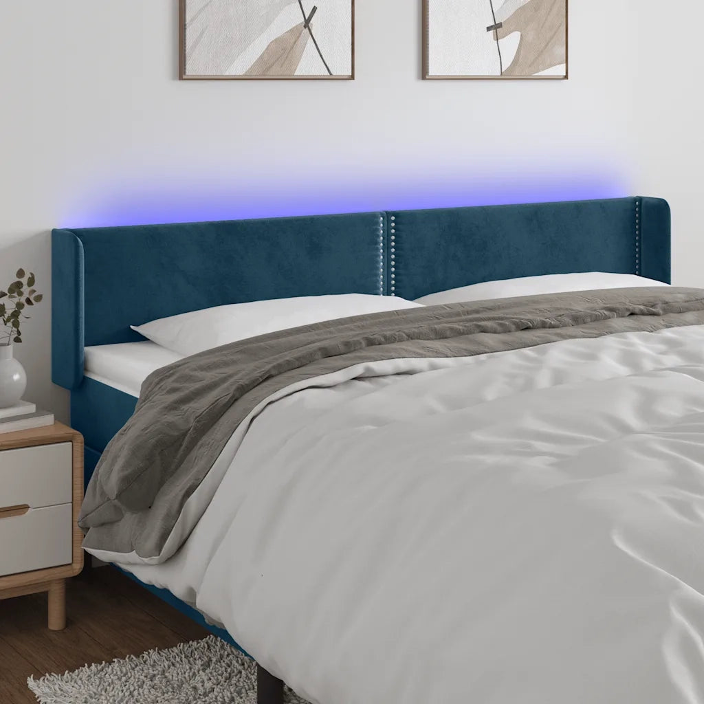 Testiera a LED-Testata con LED Blu Scuro 203x16x78/88 cm in Velluto 737002