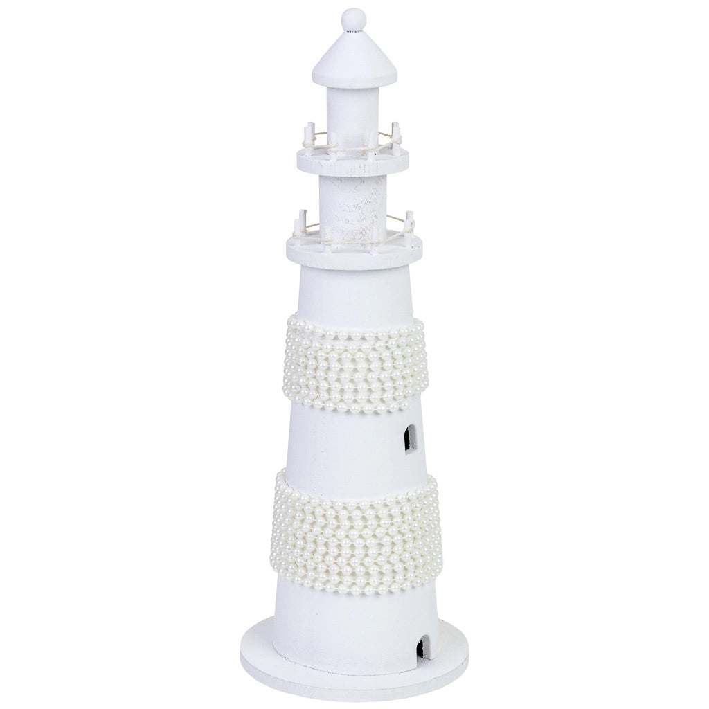 Figura di decorazione faro in legno bianca 14x14x40 cm