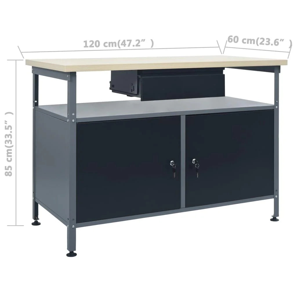 Banco da lavoro da 120 cm con 3 pannelli a parete e 1 mobiletto da officina tavolo da lavoro grigio/nero 02_0003657
