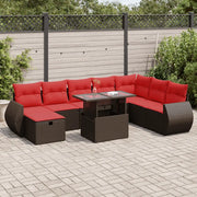 Set Divani da Giardino 9 pz con Cuscini Nero Polyrattan Acacia 3327924