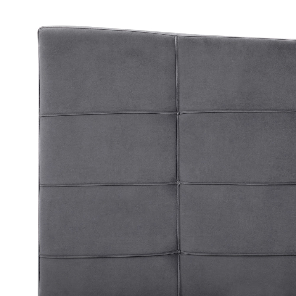 Letto 180 x 200 cm in velluto grigio struttura imbottita gambe a forcina in metallo testiera trapuntata
