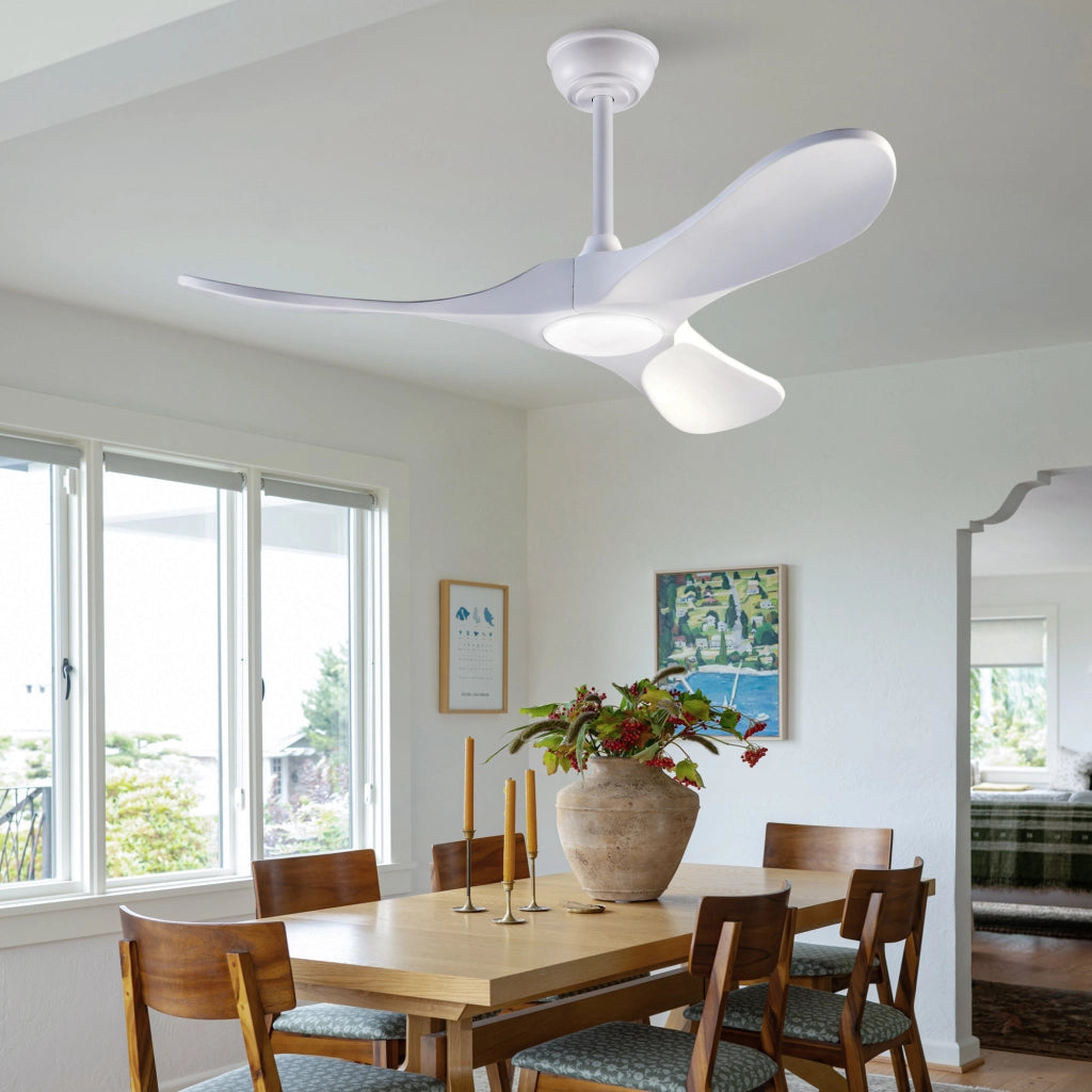 Ventilatore da soffitto 42 pollici con illuminazione e telecomando, 3 pale bianche legno massello, 3CCT dimmerabile, 6 velocit¨¤ silenzioso