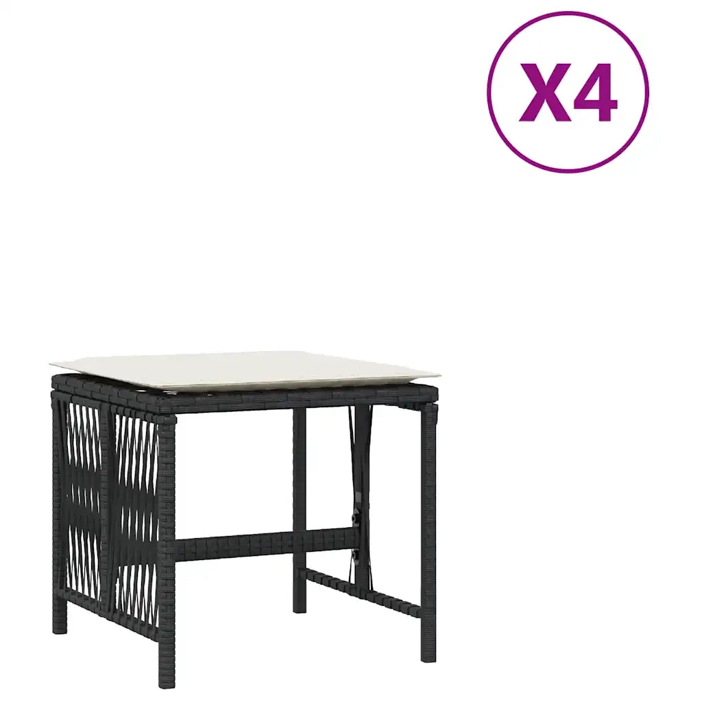 vidaXL Sgabelli da Giardino con Cuscini 4pz Neri 41x41x36cm Polyrattan