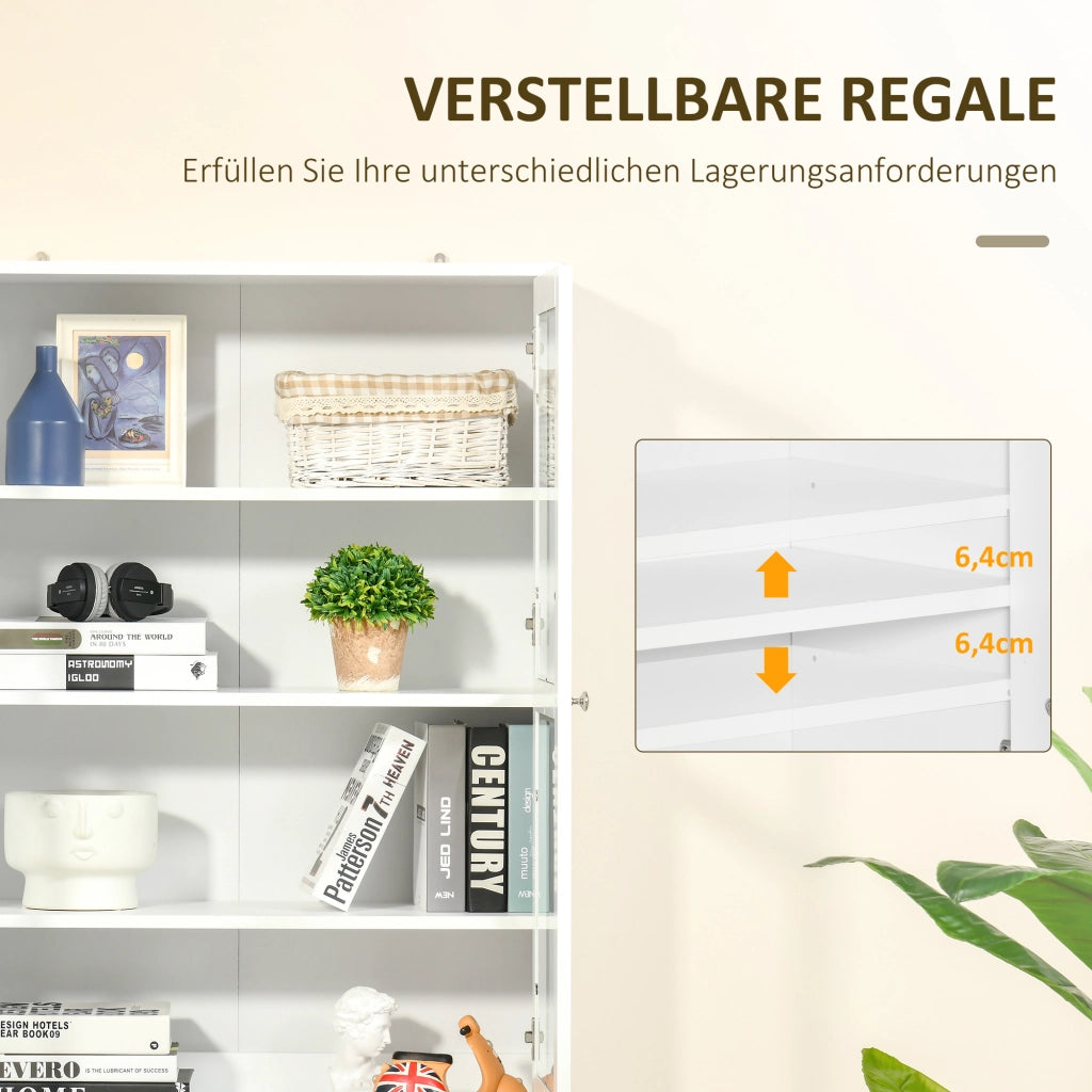 LIBRERIA 76x40x178,5 cm Bianco in MDF con ante in vetro temperato