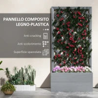 Fioriera con Grigliato Posteriore e Fessura di Drenaggio, in Legno Composito, 65x33.5x135 cm, Grigia