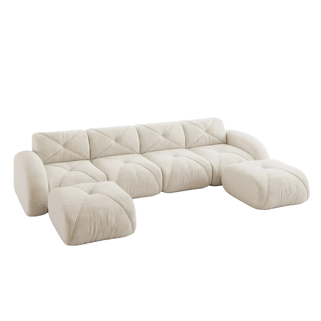 Divano modulare a U in ciniglia senza struttura con seduta morbida e design antiscivolo beige chiaro