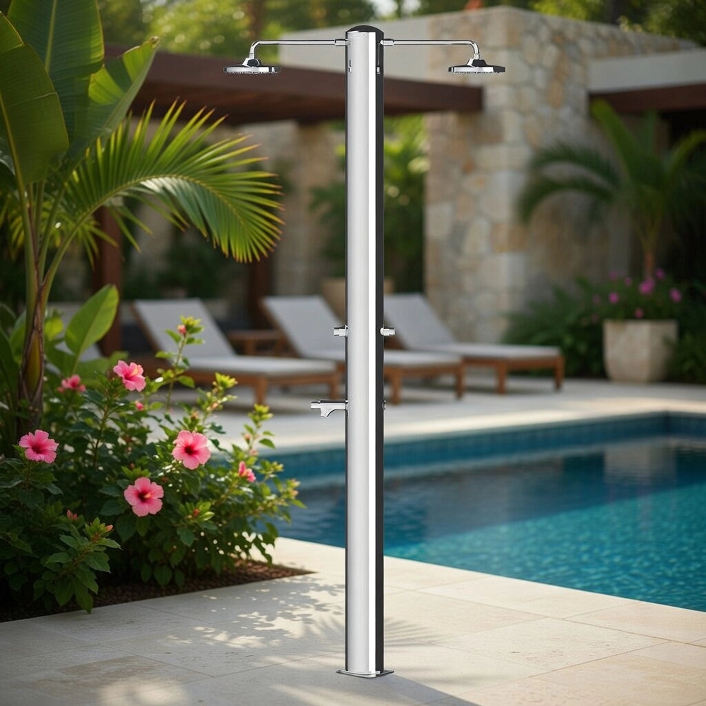 Doccia da Giardino Doppia 2 Temporizzatori e Lavapiedi ATI Docce MUL-2P Inox Anodizzato