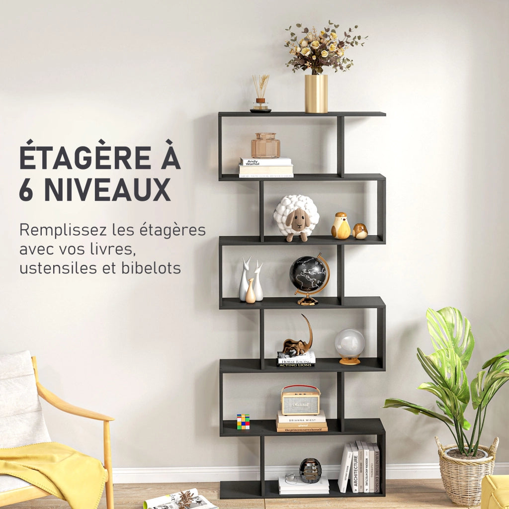 Libreria a Zig Zag Design Contemporaneo ¨C Zephmum ¨C 6 Ripiani 80x23x192 cm Nero