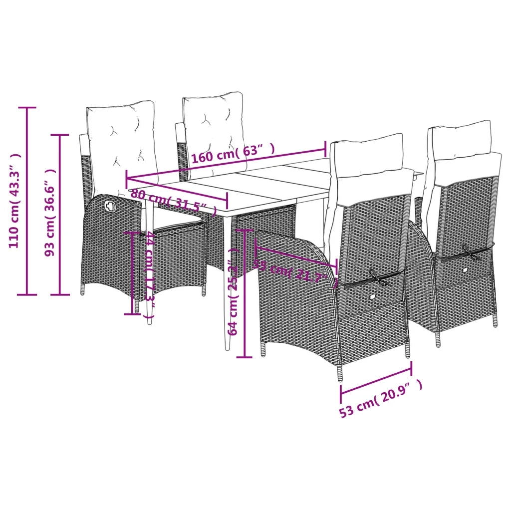 Set da Pranzo da Giardino 5 pz con Cuscini Beige in Polyrattan 3213238