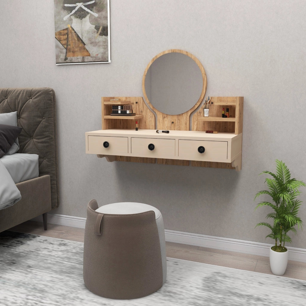 Mobile da Trucco Canistro, Toeletta Specchio Incluso, 90x37x75h cm Marrone Rovere Nodi