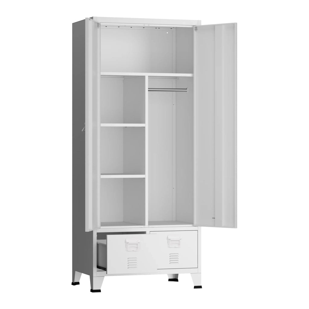 Armadio/scaffale per camera da letto mobile contenitore 180 x 90 x 40 cm con 2 cassetti acciaio bianco 03_0008874