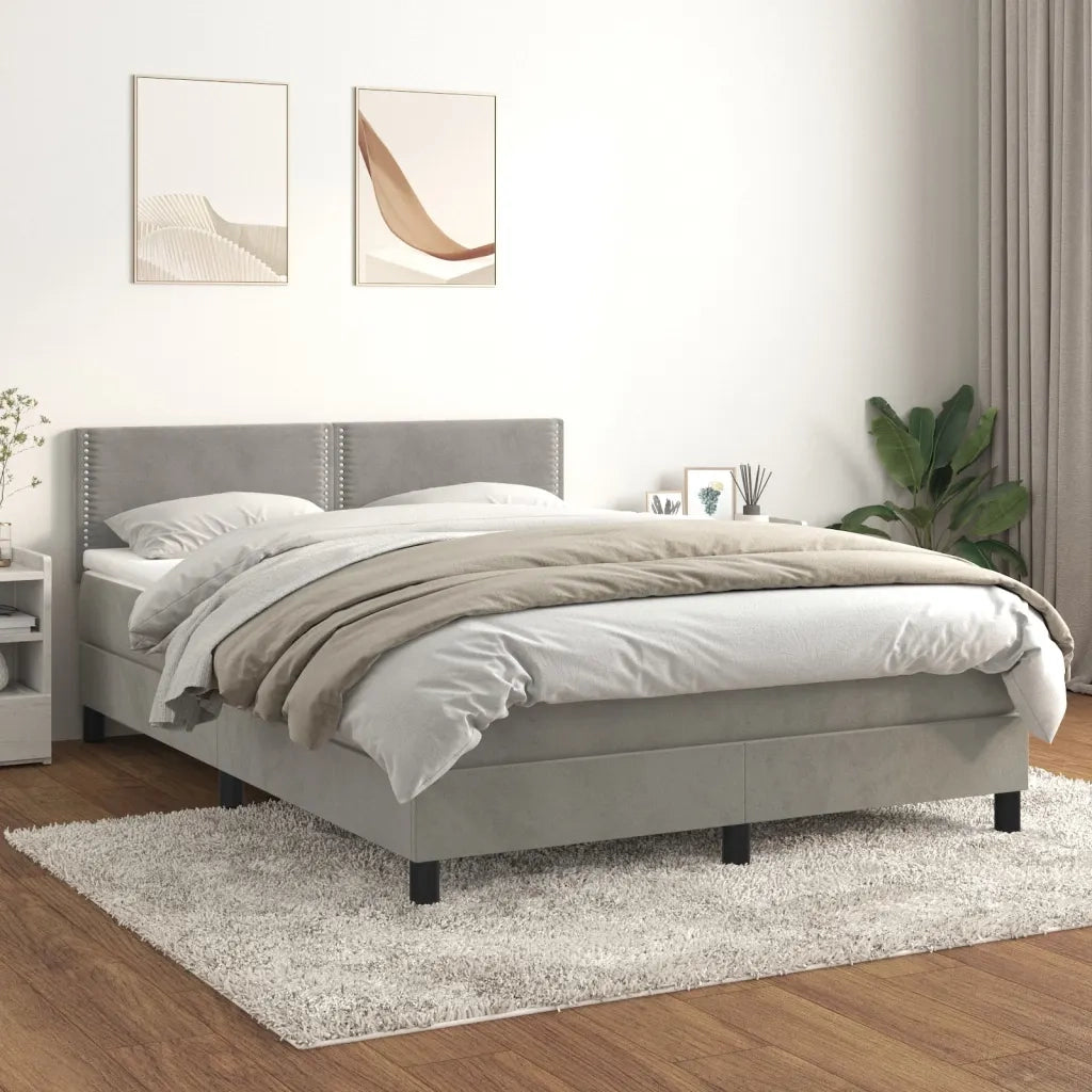 Giroletto a Molle con Materasso Grigio Chiaro 140x200cm Velluto 3141245