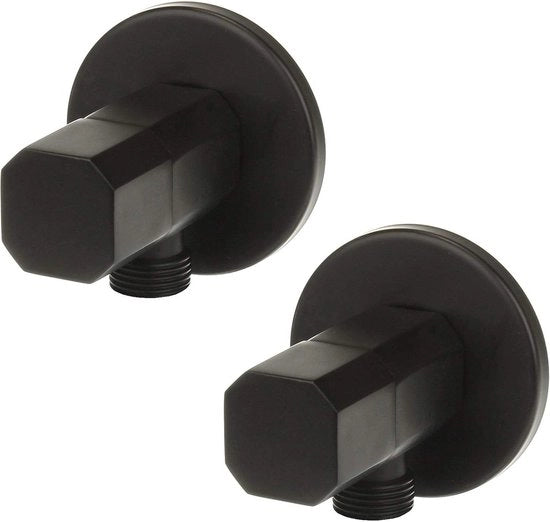 Ventile per angolo in ottone 1/2 x 3/8 pollici neri opachi - Set di 2 - comprensivo di vite - angolare - per cucina e bagno - valvola di connessione - rubinetto per lavabo
