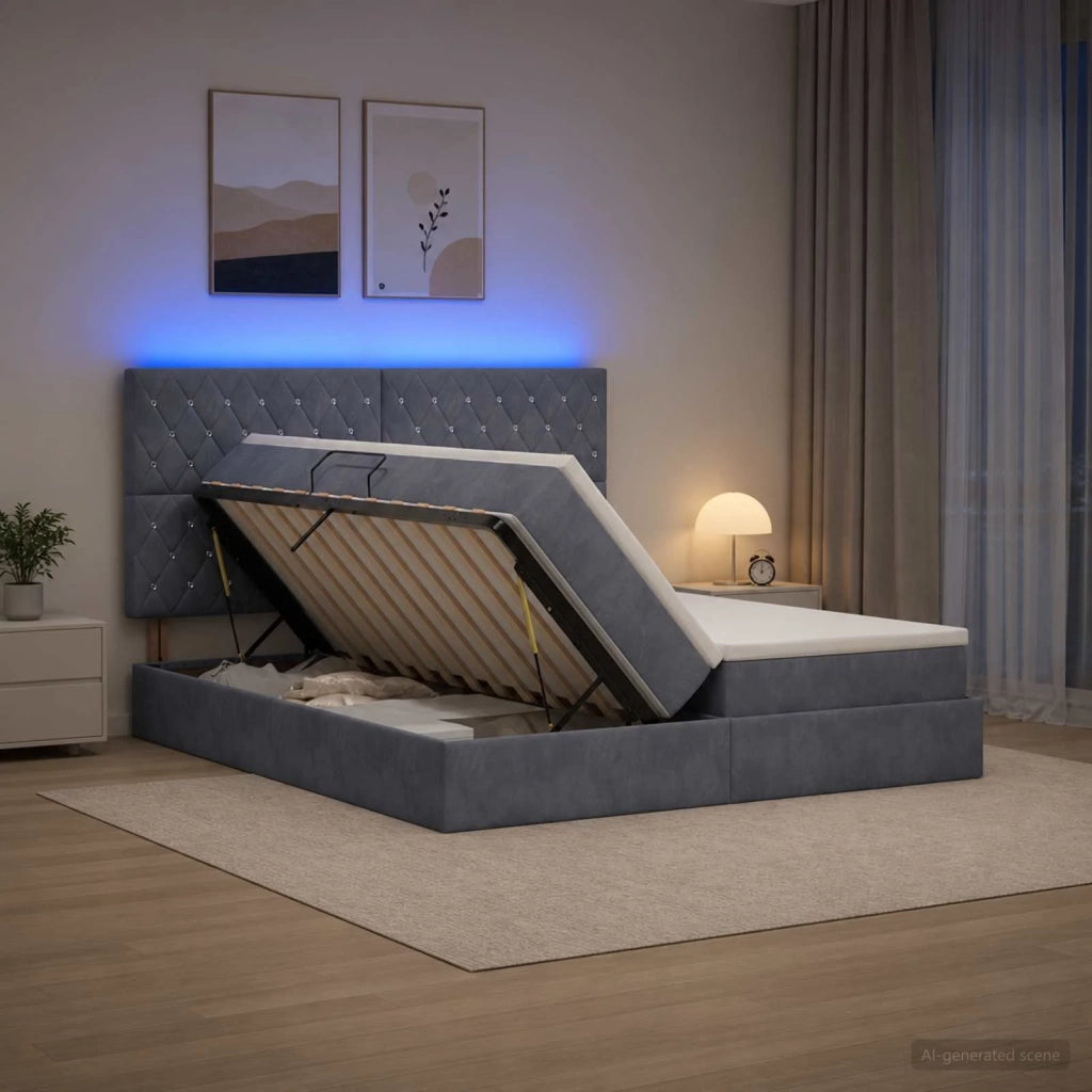 Letto con contenitore LED e materasso Grigio Scuro 180 x 200 cm 3460255