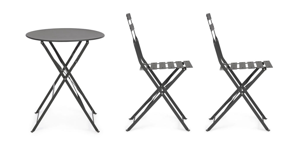 Set 3 Pezzi Bistrot da Giardino con Tavolo e 2 Sedie in Acciaio Verniciato Austin Antracite