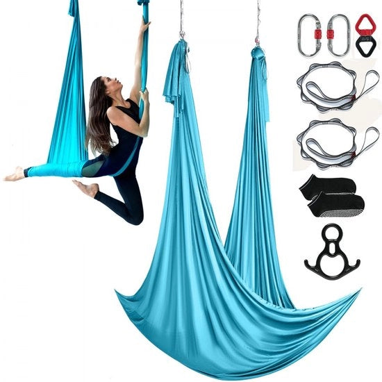 Set di yoga per esterno - Dimensioni 10 x 2,8 m - Capacità di carico 1000 kg - Incluso anello di ancoraggio in acciaio e giunto di rotazione in alluminio - Con tappeti da yoga - Blu