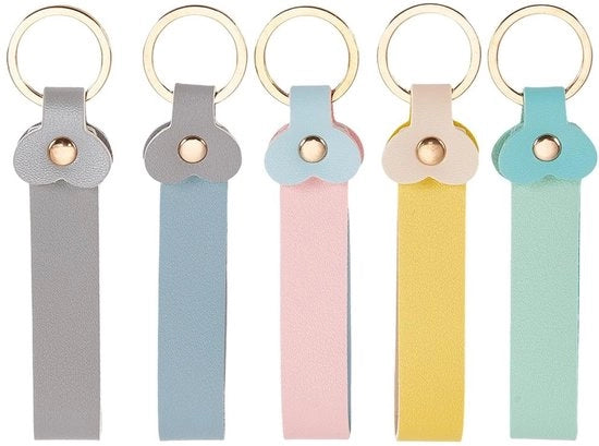Sleutelhangers Faux Leder 5 Colori a Gravare per Chiavi in Metallo con Cinturino PU e Lanyard in Rete per Auto e Porta Chiavi per Uomo e Donna