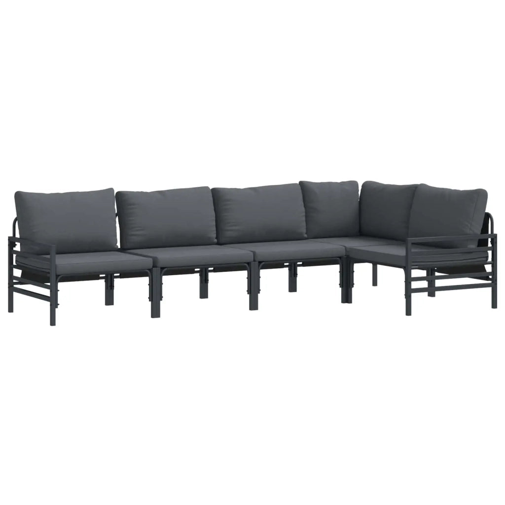 Set Divano da Giardino con cuscino 5 pcs Nero Acciaio