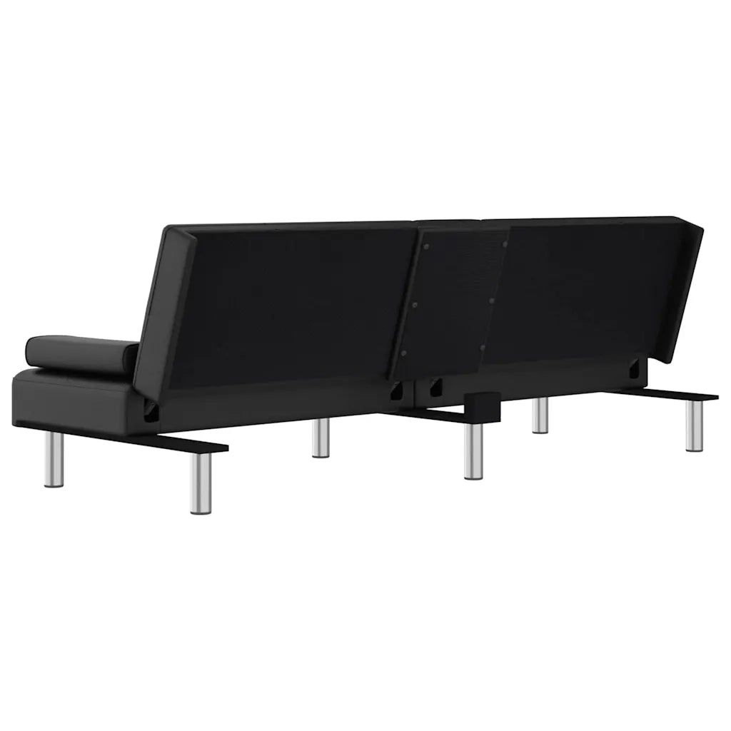 Divano Letto con Portabicchieri in Similpelle Nero 351926