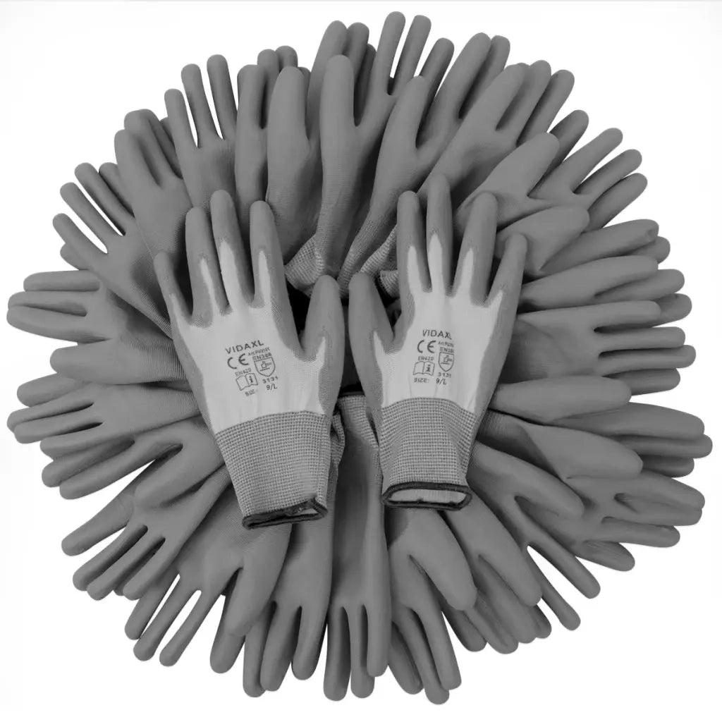 Guanti da Lavoro in PU 24 Paia Bianco e Grigio Misura 9/L 131379