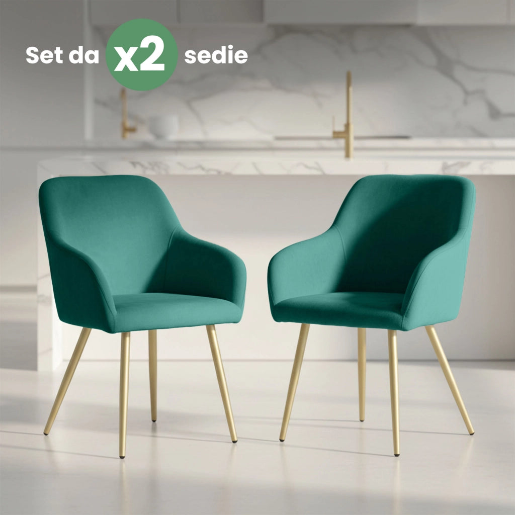 Set di 2 Sedie in velluto liscio ESTELLE Verde Bottiglia gambe oro