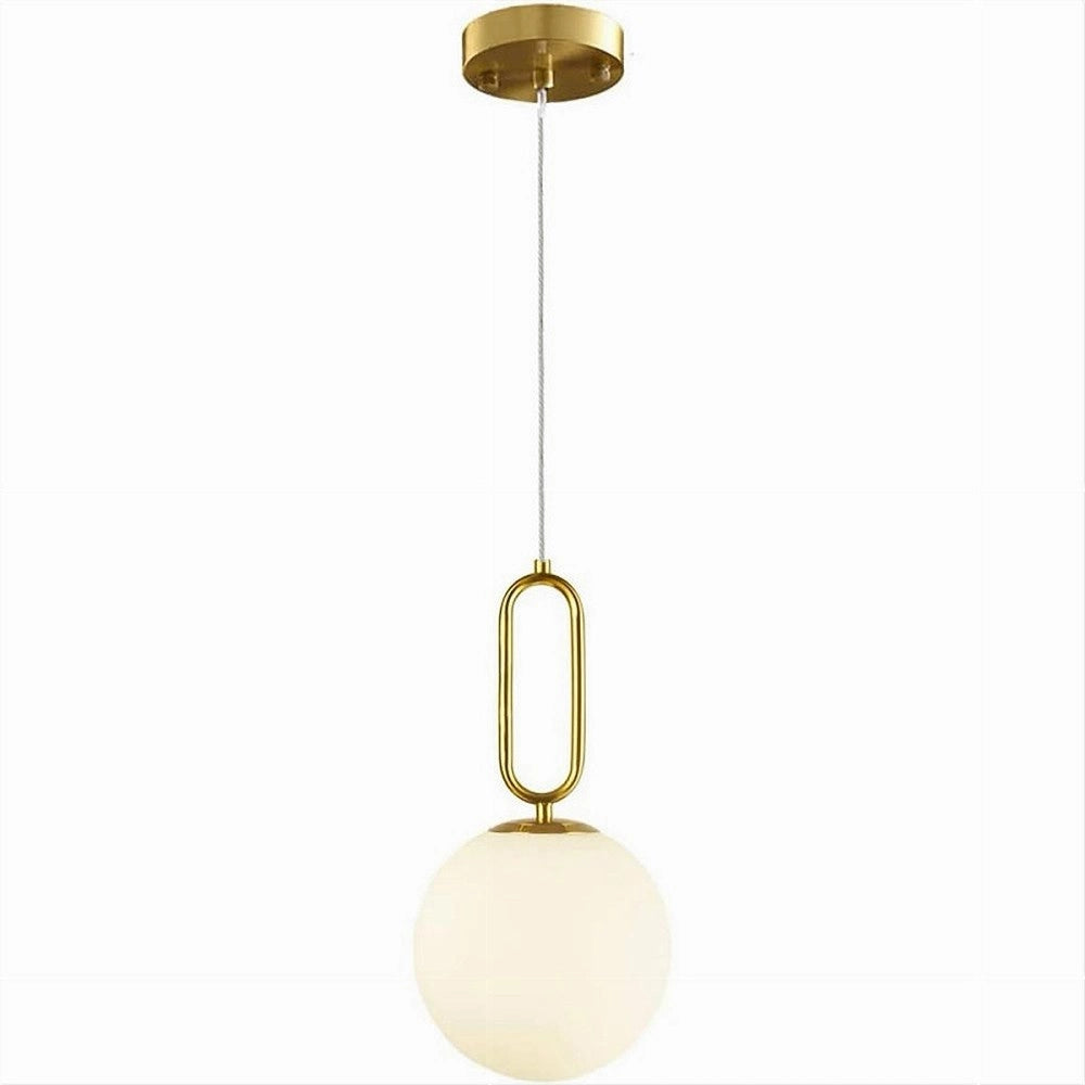 Trade Shop - Lampadario A Sospensione Minimalista Ovale Metallo Bronzo Con Sfera Vetro G9 A96 -