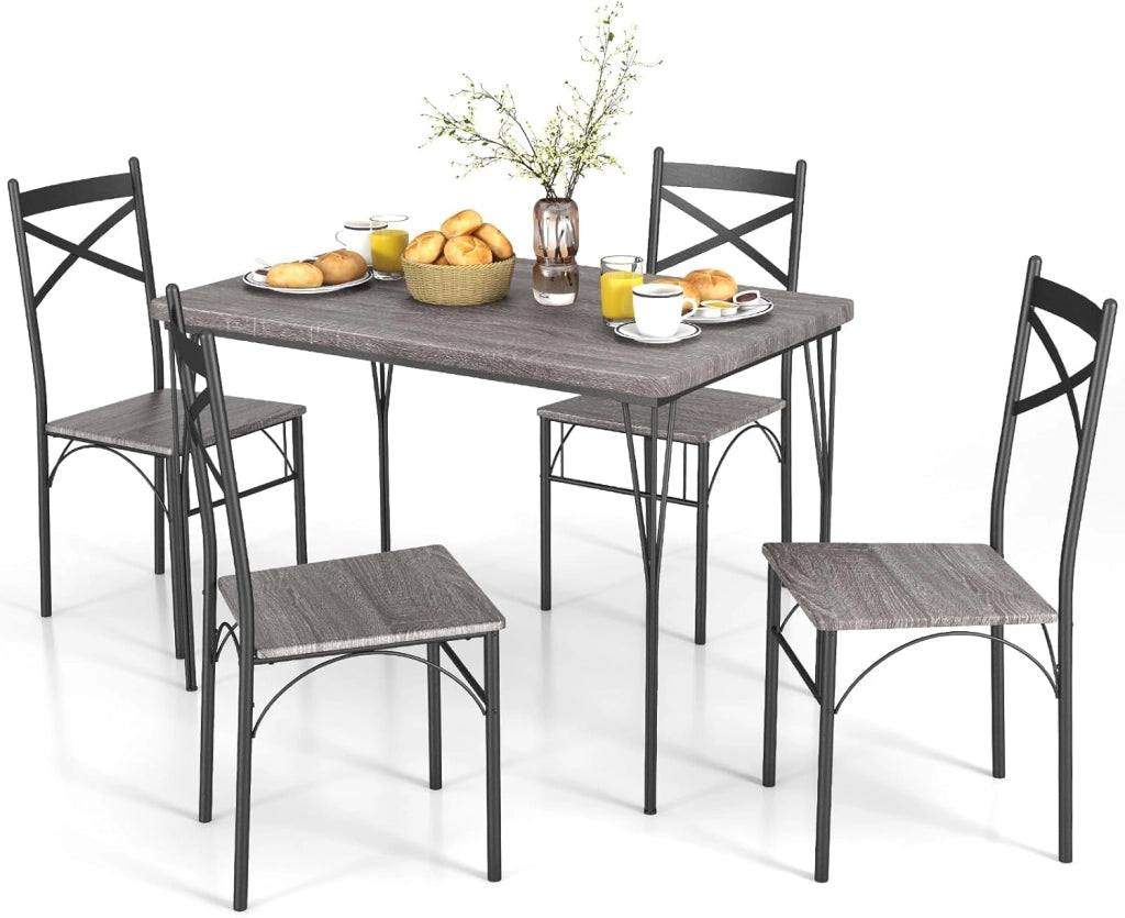 Set da Tavolo da Pranzo 5 Pezzi, Tavolo da Pranzo con 4 Sedie in Metallo, Set di Mobili da Cucina, Set da Pranzo per Cucina, Sala da Pranzo