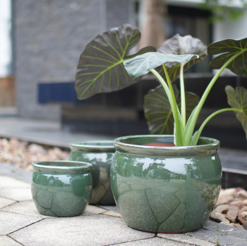 Vaso in ceramica artigianale blu-verde antico Ø 37 cm