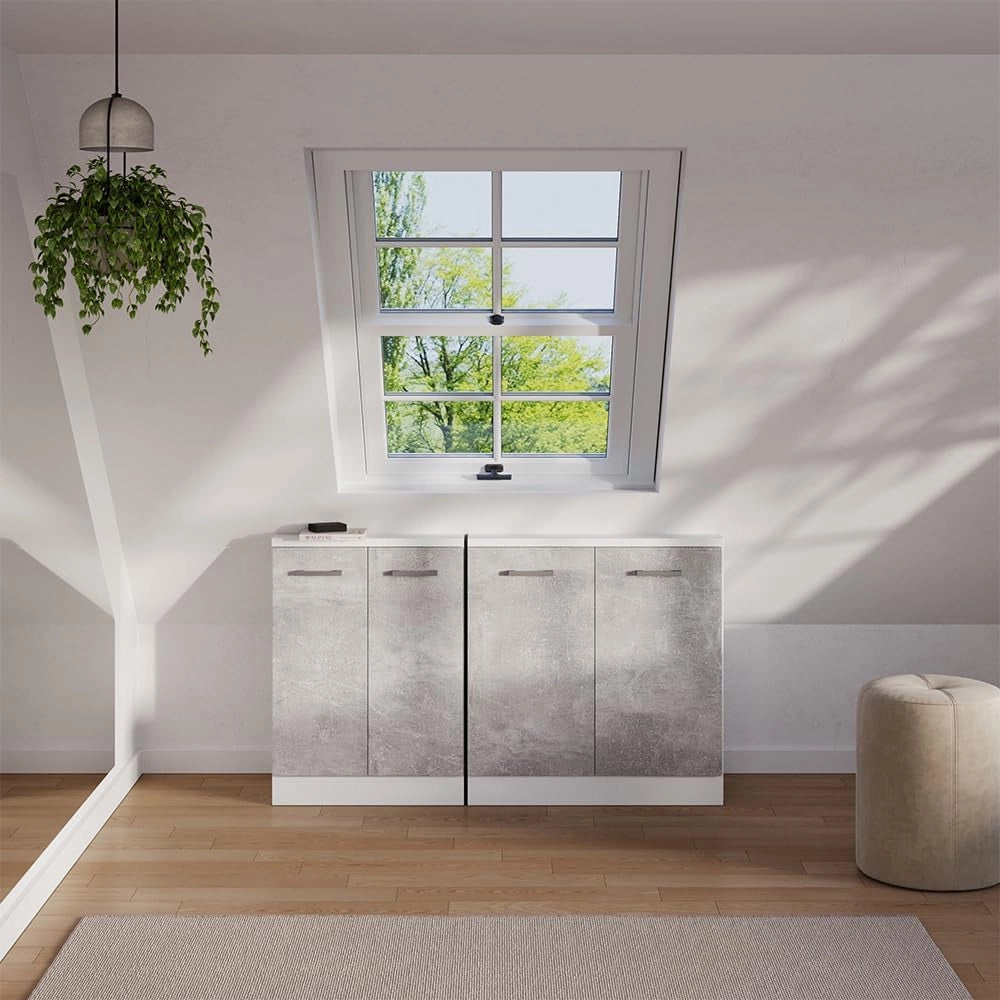 Mobile sottotetto Rion, Cemento/Bianco, con 2 porte