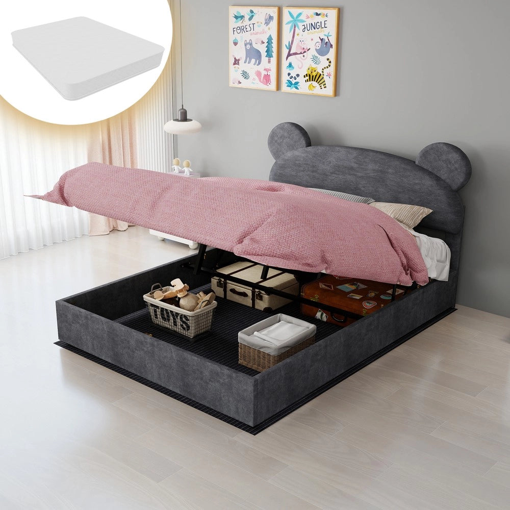 Letto Contenitore Imbottito per Bambini ¨C MINIMAL ¨C Velluto Grigio 140x200