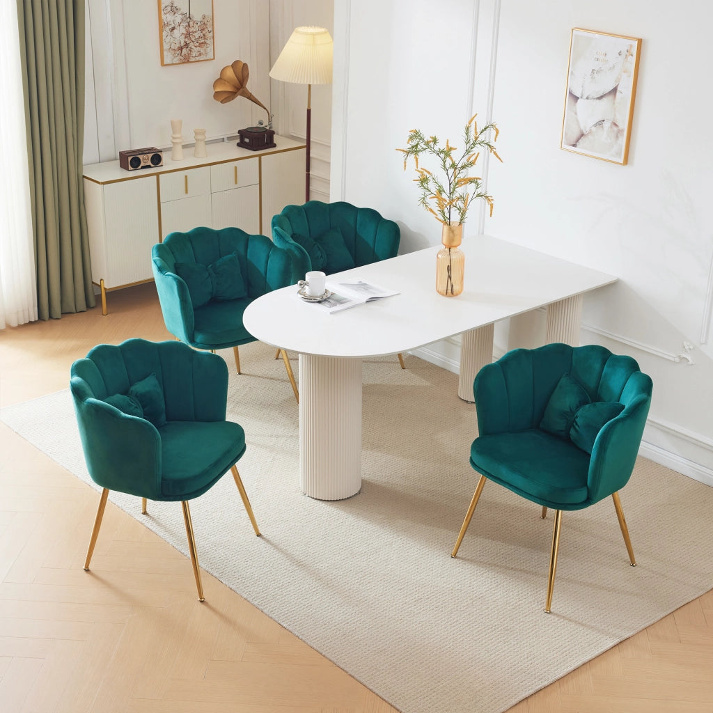 Poltrona con Schienale a Petalo e Cuscino Farfalla Design Ergonomico in Velluto Verde