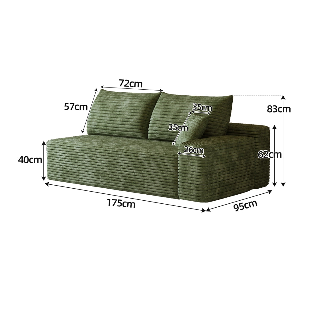 Divano angolare modulare chaise longue in tessuto velluto a coste senza montaggio con seduta confortevole verde