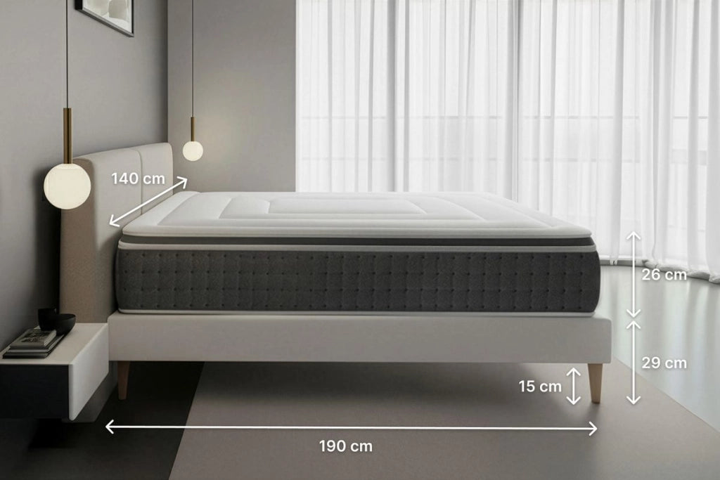 Pacchetto letto completo - Materasso 140x190cm + Box spring con doghe (kit) + 2 cuscini + Piumino - Vingt-Six PLUS