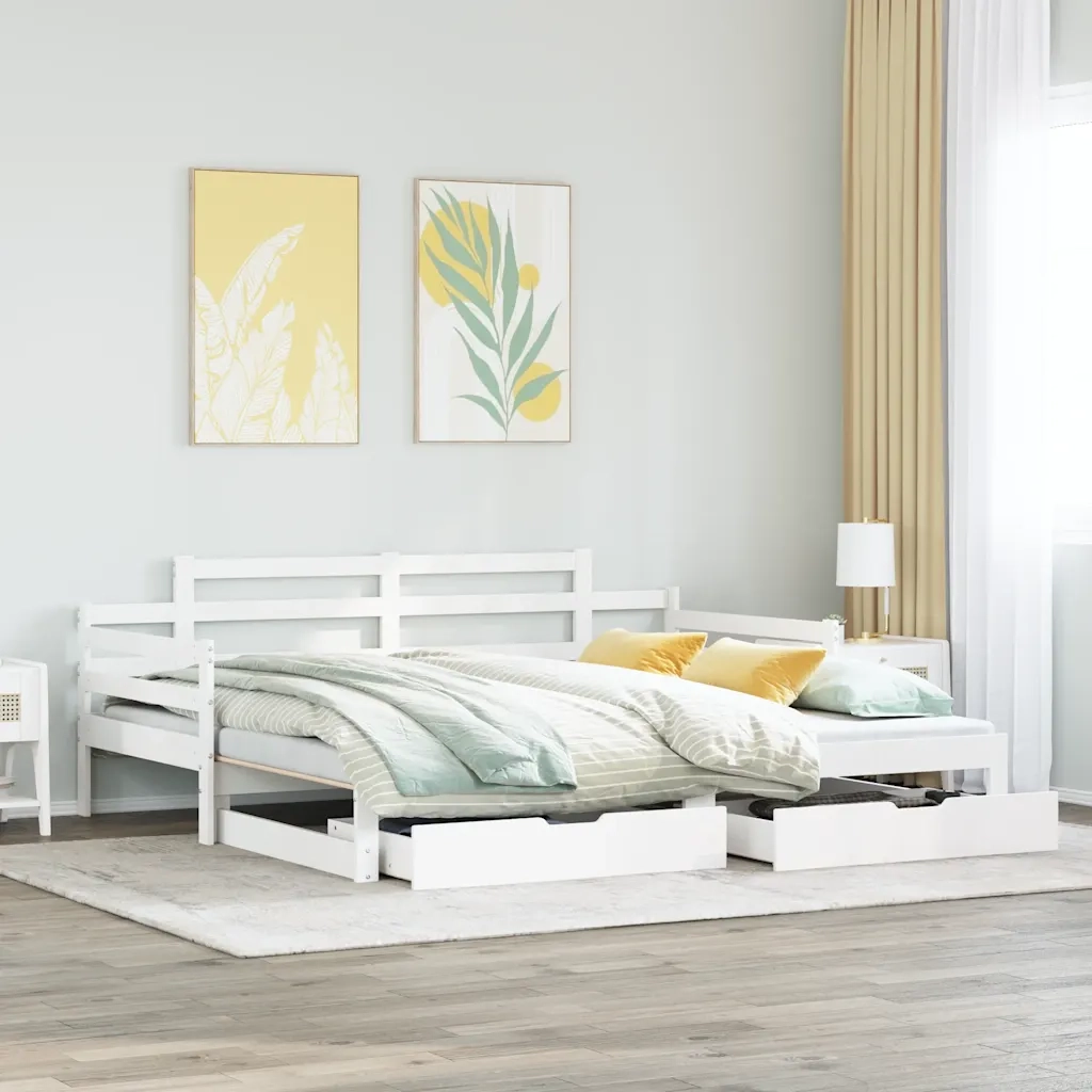 Letto Estraibile con Cassetti senza Materasso Bianco 80x200 cm