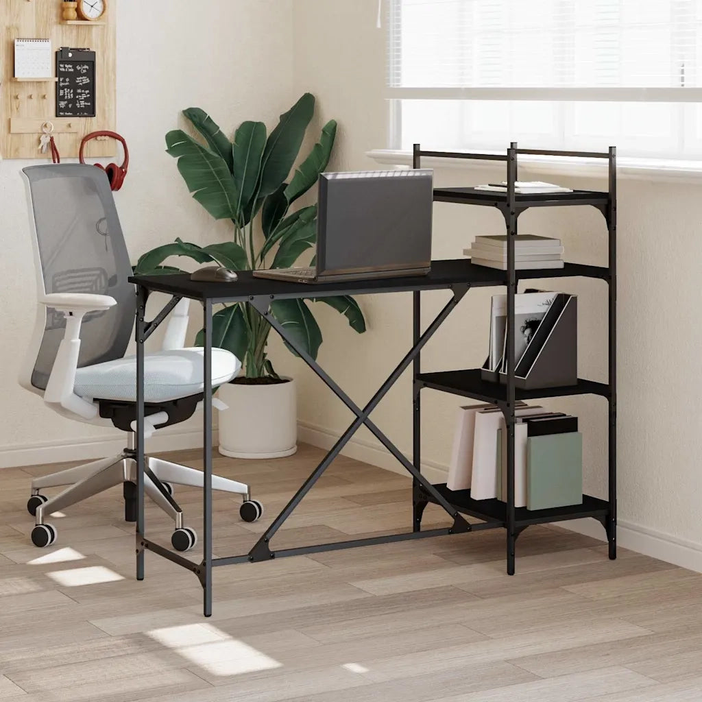 Scrivania | Tavolo da Ufficio per Computer con Scaffali Nera 120x47x109 cm