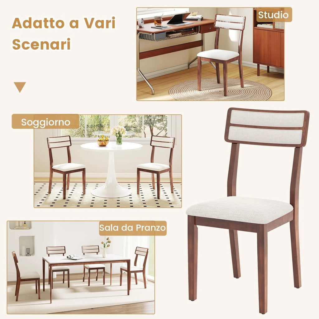 Set di 2 Sedie da Pranzo Moderne, Sedie Cucina in Tessuto con Schienale Inclinato, Gambe in Legno di Gomma e Seduta mbottita, Portata 180 kg, Ideale per Sala da Pranzo, Soggiorno (Marrone)