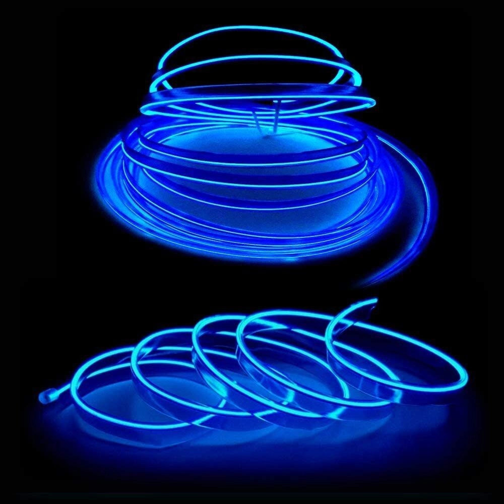 Trade Shop - Striscia Strip Led Per Interni Auto A 12v Fibra Ottica Luce Decorativa Atmosfera - Blu   -5 Mt   -