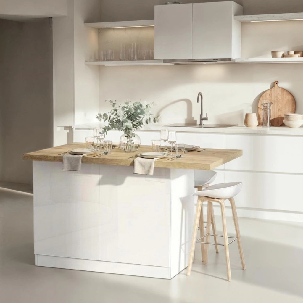 Mobile Dispensa Miha, Isola da Cucina 2 Ripiani Made in Italy, 130x80x90h cm Bianco Lucido
